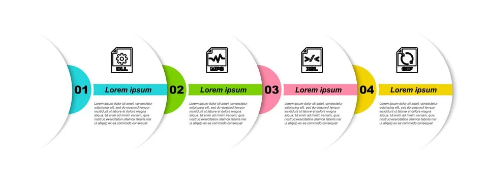 Set line DLL file document, MP3, XSL and GIF. Business infographic template.  Stock Illustration