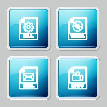 Set line DLL file document, WMA, EML and MOV icon. Vector 库存插图