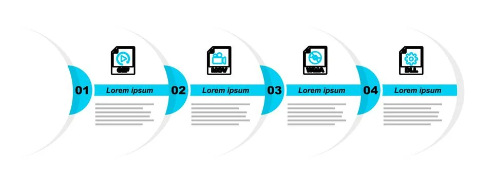 Set line DLL file document, WMA, MOV and GIF icon. Vector Stock-Illustration