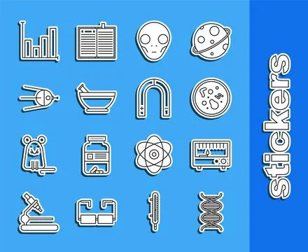 Set line DNA symbol, Electrical measuring instruments, Bacteria, Extraterre.. Stock Illustration