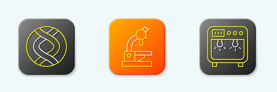 Set line DNA symbol, Microscope and Biosafety box icon. Vector Illustrazione stock