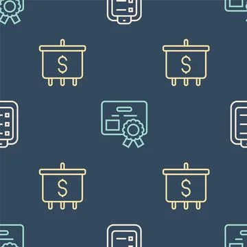 Set line To do list or planning, Target with dollar and Certificate template on Illustrazione stock