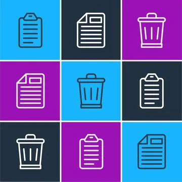 Set line To do list or planning, Trash can and File document icon. Vector Ilustración de archivo