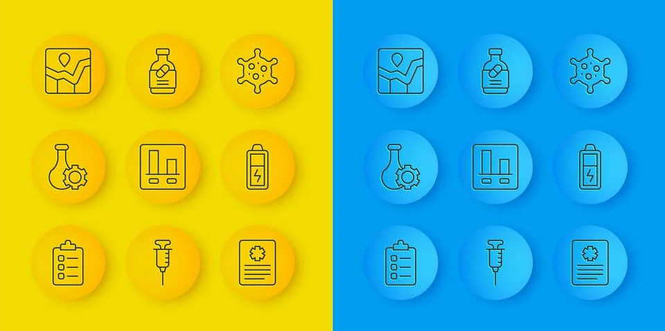 Set line To do list or planning, Test tube, Graph chart infographic, Patient イラスト素材