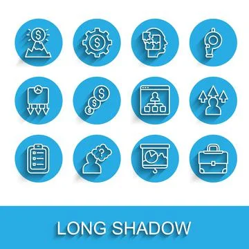 Set line To do list or planning, Head with question mark, Mountains flag Stock-Illustration