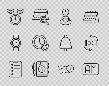 Set line To do list or planning, Morning time, Coffee, Daily paper notepad Stock Illustration