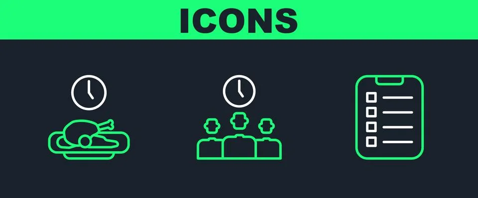 Set line To do list or planning, Food time and Time Management icon. Vector イラスト素材