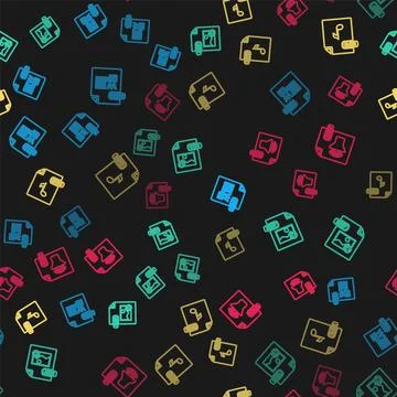 Set line DOC file document, GIF, MP3 and WMA on seamless pattern. Vector 库存插图