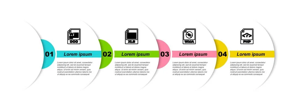 Set line DOC file document, XLS, WMA and PHP. Business infographic template Stock Illustration