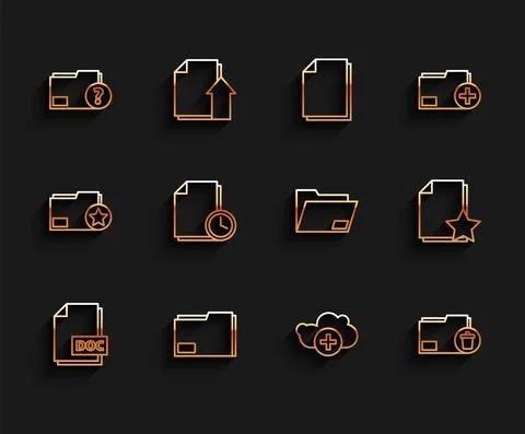 Set line DOC file document, Document folder, Unknown, Add cloud, Delete, with Stockillustratie