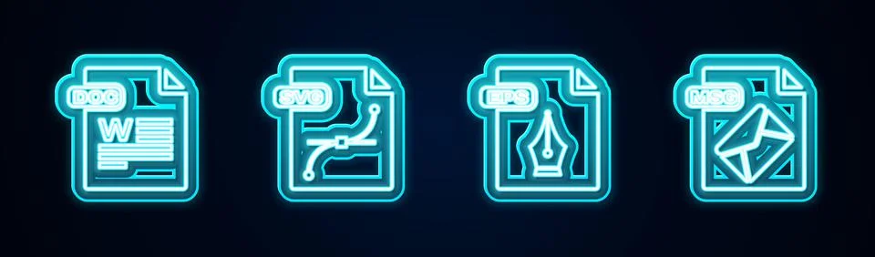 Set line DOC file document, SVG, EPS and MSG. Glowing neon icon. Vector 库存插图