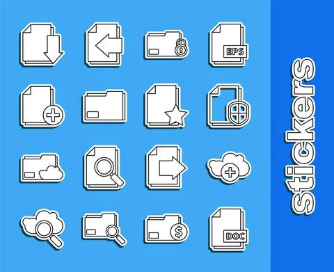 Set line DOC file document, Add cloud, Document protection concept, Folder and Stockillustratie