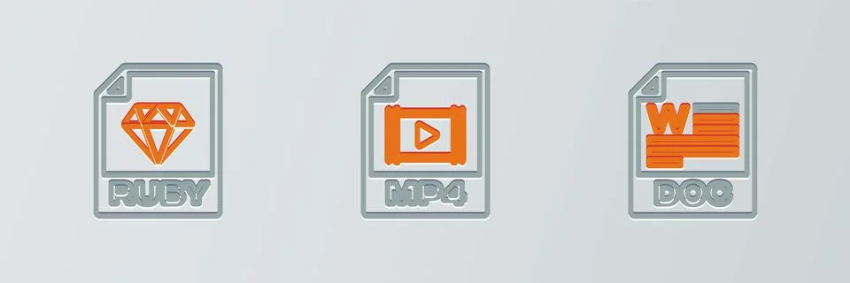 Set line DOC file document, RUBY and MP4 icon. Vector Stock Illustration