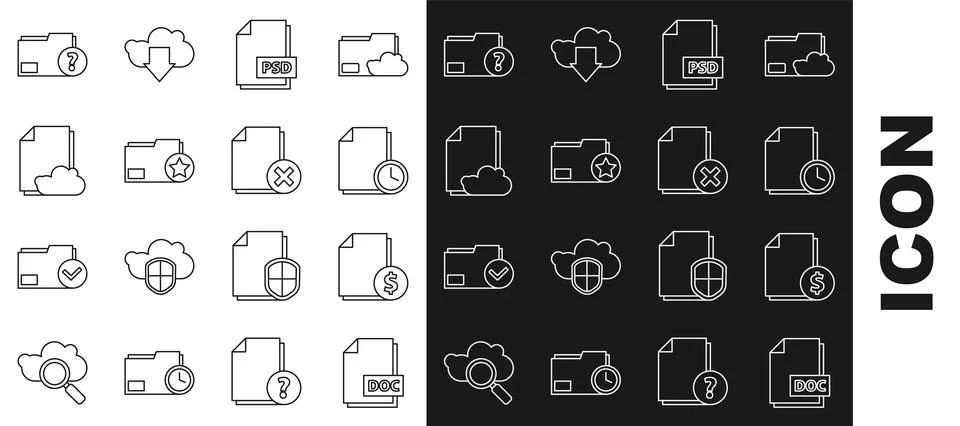 Set line DOC file document, Finance, Document with clock, PSD, folder star,.. 스톡 일러스트