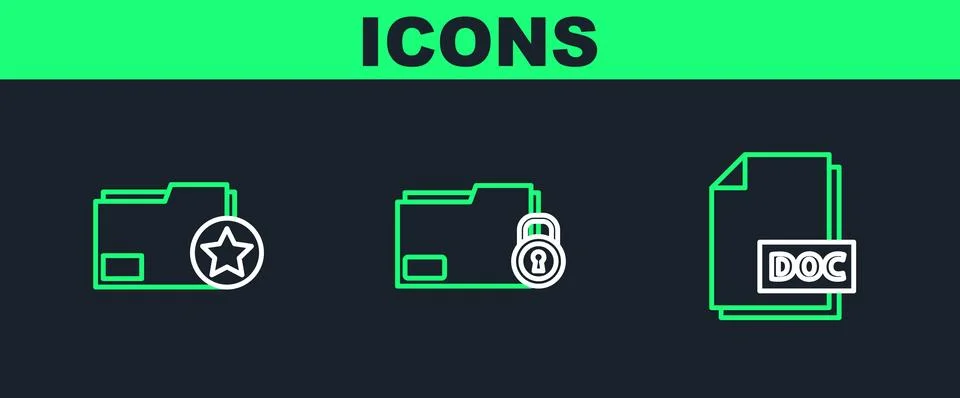 Set line DOC file document, Document folder with star and Folder and lock i.. イラスト素材