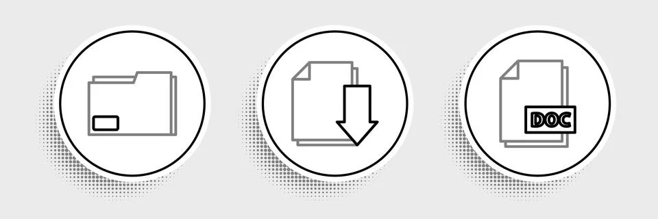 Set line DOC file document, Document folder and with download icon. Vector イラスト素材