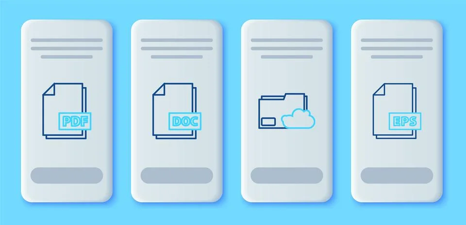 Set line DOC file document, Cloud storage text folder, PDF and EPS icon. Vect 스톡 일러스트