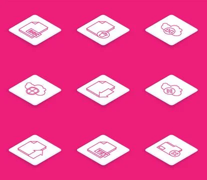 Set line DOC file document, Delete, Cloud download and upload, shield, Docu.. Illustrazione stock