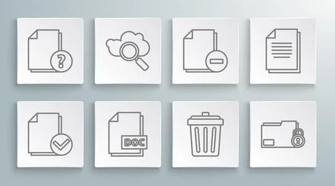 Set line Document and check mark, Search cloud computing, DOC file document 스톡 일러스트
