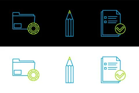 Set line Document and check mark, Folder settings with gears and Pencil ico.. イラスト素材