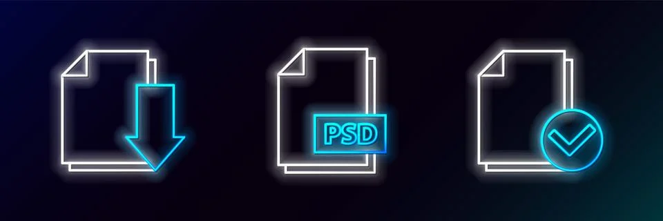 Set line Document and check mark, with download and PSD file document icon... イラスト素材