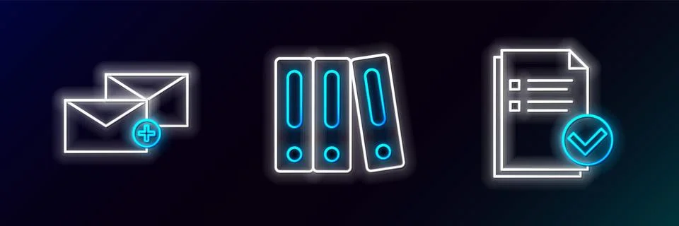 Set line Document and check mark, Envelope and Office folders with papers d.. イラスト素材