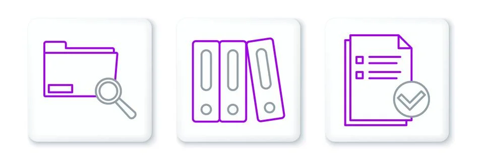 Set line Document and check mark, Search concept with folder and Office fol.. Stock Illustration