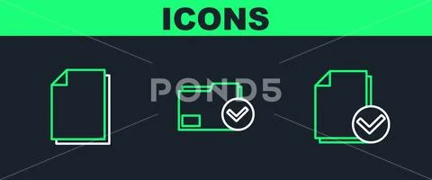 Set line Document and check mark,  and folder icon. Vector 스톡 일러스트