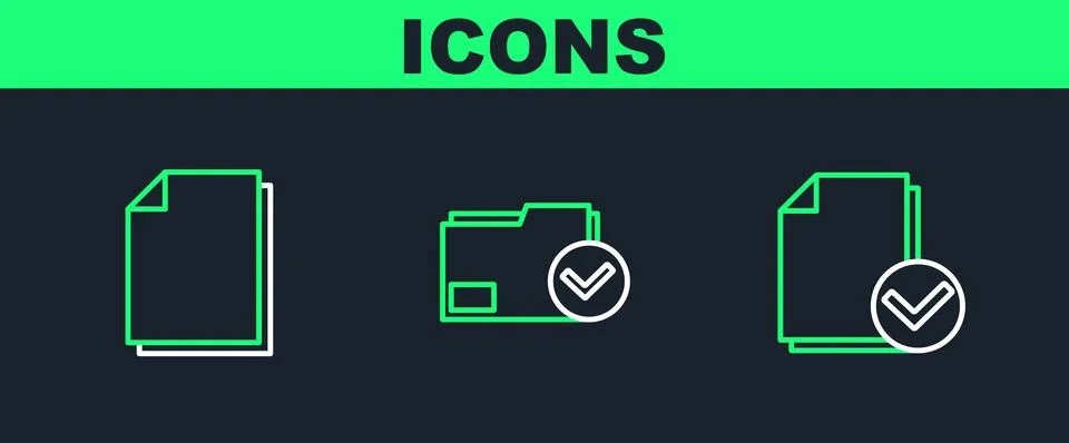 Set line Document and check mark,  and folder icon. Vector Stock Illustration