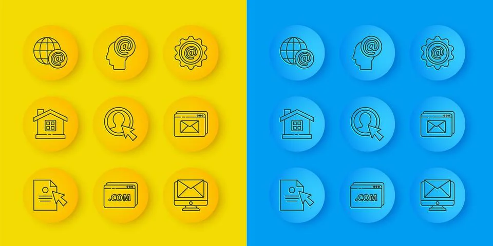 Set line Document and cursor, House, Create account screen, Monitor envelope Stock Illustration