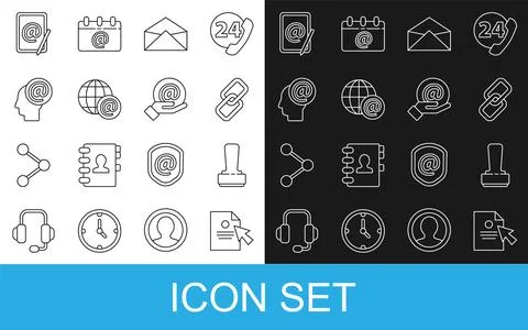 Set line Document and cursor, Stamp, Chain link, Envelope, Earth globe with.. Stock-Illustration