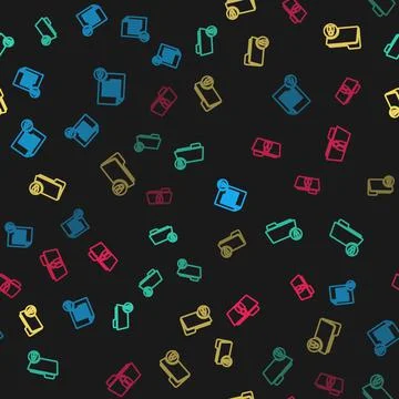 Set line Document and lock, Folder, and on seamless pattern. Vector 스톡 일러스트