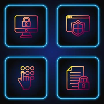Set line Document and lock, Password protection, Lock monitor and Browser with Stock Illustration