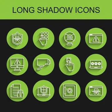 Set line Document and lock, Laptop protected with shield, Incognito mode, Safe Ilustración de archivo