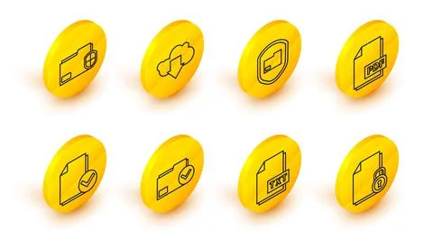 Set line Document and lock, TXT file document, folder check mark, PDF イラスト素材