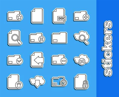 Set line Document and lock, Cloud download upload, Search cloud computing, DOC Illustrazione stock