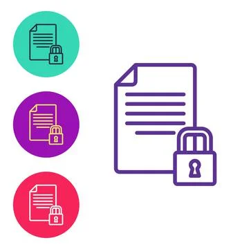 Set line Document and lock icon isolated on white background. File format and Illustrazione stock