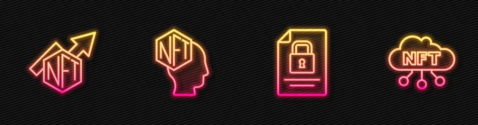 Set line Document and lock, NFT growth bar chart, Digital crypto and cloud Stock Illustration