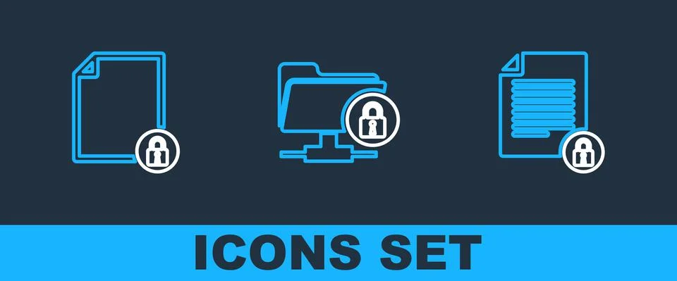 Set line Document and lock, and FTP folder icon. Vector Stock Illustration