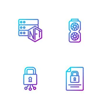 Set line Document and lock, Cyber security, NFT blockchain technology and Video Stock Illustration