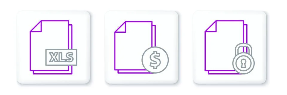 Set line Document and lock, XLS file document and Finance icon. Vector Ilustración de archivo