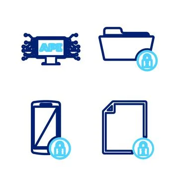 Set line Document and lock, Smartphone with, Folder and Computer api interfac Stock Illustration