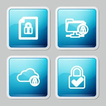 Set line Document and lock, FTP folder, Cloud computing and Lock check mark i Stock Illustration