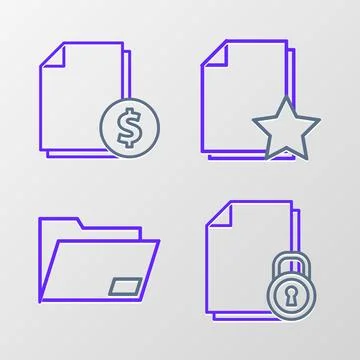 Set line Document and lock, folder, with star and Finance document icon. Vector Ilustración de archivo