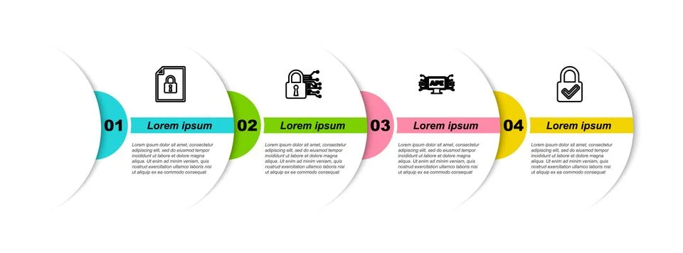 Set line Document and lock, Cyber security, Computer api interface and Lock Stock Illustration