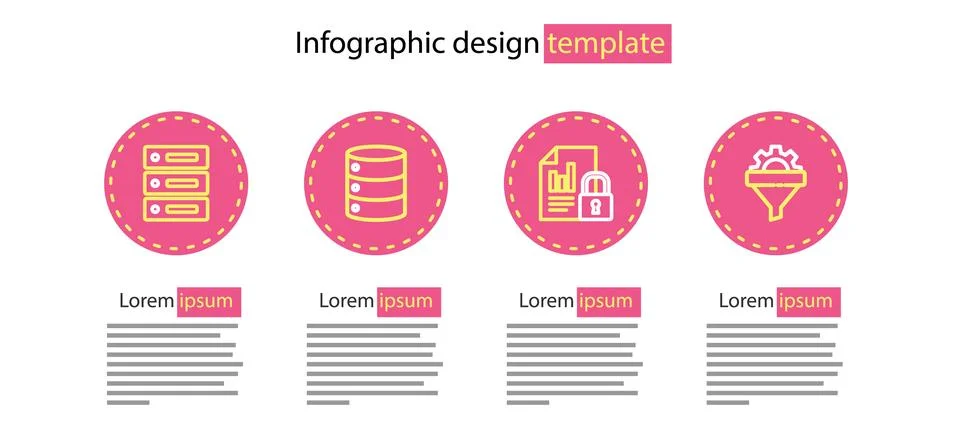 Set line Document and lock, Sales funnel with gear, Server, Data, Web Hosting 스톡 일러스트