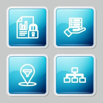 Set line Document and lock, Server, Data, Web Hosting, Location with sales Stock Illustration