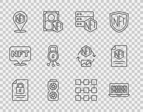 Set line Document and lock, Binary code, NFT blockchain technology, Video Stock Illustration