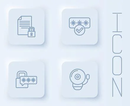 Set line Document and lock, Password protection, Cyber security and Ringing Stock Illustration