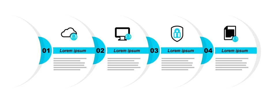 Set line Document and lock, Shield security with, Lock on monitor and Cloud.. Illustrazione stock